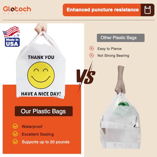 Glotoch 20000 (20K) Ct Plastic Thank You T-shirt Bags Smile Face, 11.5 x 6.5x 21" Have Nice Day Grocery Shopping Gift Bag with Handles for Restaurant, Retail, Togo, Convenience Store, in Bulk Business - color: White Smile, size: 20000 Count