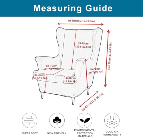NILUOH Thick Velvet Wingback Chair Slipcovers 2-Piece, Stretch Wing Chair Covers Soft Sofa Slipcover Wing Back Armchair Cover Furniture Protector for Living Room - color: Ivory White