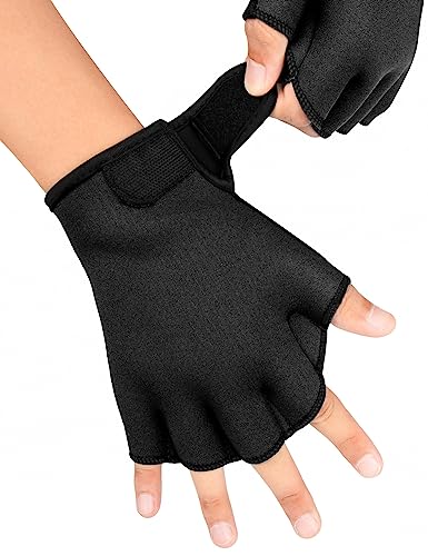 FitsT4 Sports Aqua Gloves Webbed Paddle Swim Gloves Fitness Water Aerobics - color: Black, size: Medium