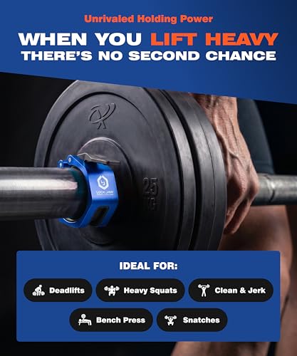 Lock-Jaw Metal Barbell Collars - Barbell Clamps - 1 Pair – Heavy Duty Bar Clamps for 2” & 50mm Olympic Bars – Secure Weight Bar Clamps for Strength Training & Home Gym Accessories - color: Blue
