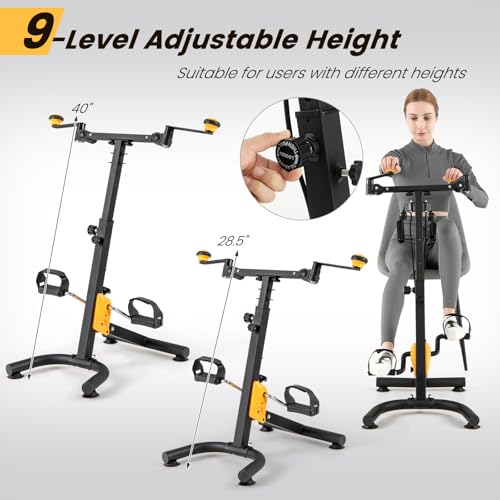 Goplus Foldable Pedal Exerciser for Seniors, Hand Arm Leg Knee Physical Therapy Exercise Bike w/Adjustable Height, Handgrip, Resistance Band, Recovery Home Workout Equipment for Elderly