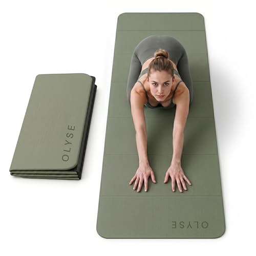 OLYSE Foldable Yoga Mat, Extra Thick 12mm, 7-Fold, Non-Slip, for Yoga, Pilates, Stretching, HIIT & Home Workout, Green