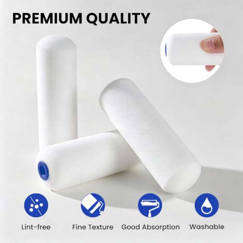 Mister Rui Foam Paint Roller - Small Paint Roller, Mini Paint Roller & Paint Roller Cover 4 inch for Painting Walls, Cabinets, Cupboards, Doors - color: 10 Pcs 4" Double-rounded