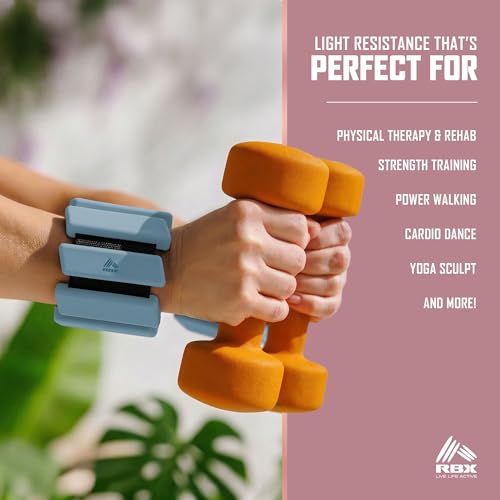 RBX Adjustable Ankle & Wrist Weights, Customizable for Pilates, Yoga, Walking, Barre, Home Workouts & Strength Training - color: Blue