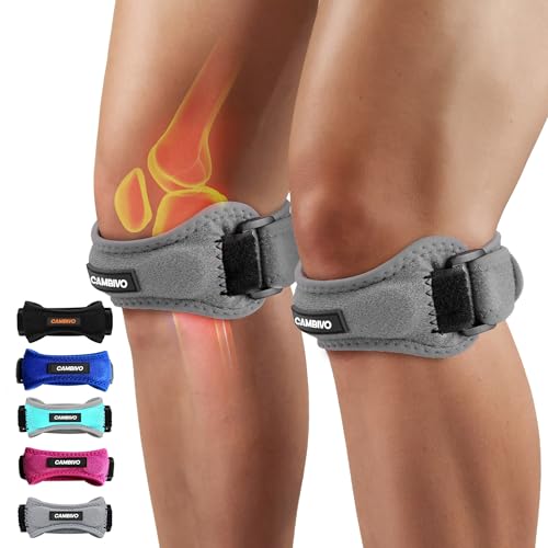 CAMBIVO 2 Pack Patella Tendon Knee Straps, Knee Brace for Women & Men with Extra Straps, Patella Bands for Pain Relief, Osgood Schlatter, Jumper’s Knee, Tendonitis, Running, Basketball, Volleyball - color: Gray