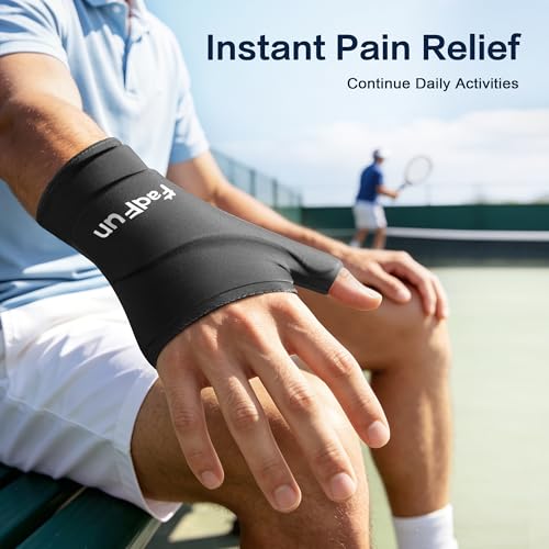 Wrist & Thumb Ice Pack Wrap- Upgraded Reusable Hot Cold Compress Hand Ice Pack for Carpal Tunnel Pain Relief, Tendonitis, Sports Injuries Swelling,Man&Woman, Size S/M,Black
