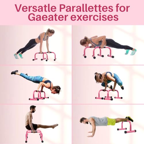 AmazeFan Parallettes Bars, Push Up Bars Strength Training For Handstands, Full Planche & Dips, Calisthenic, Gymnastic, [16.6x10x10in] Push Up Stands Handle for Floor Workouts Calisthenics Equipment - color: Pink
