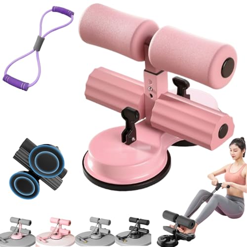 Ab Training Auxiliary Device, Sit Up Bar Floor Exercise Equipment, Sit Up Machine and Ab Machine, Multi-functional Adjustable Ab Core Trainer with Double Suction Cup and Resistance Band - color: pink b#