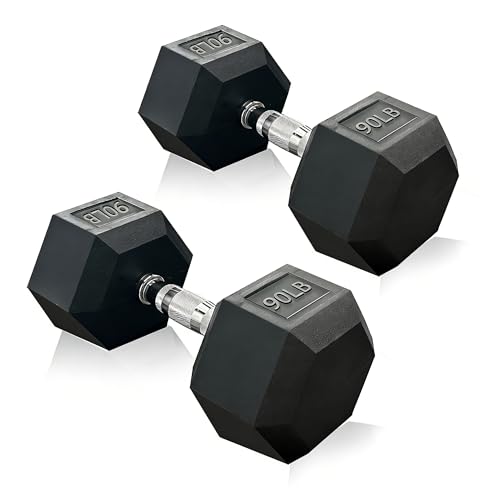 Rubber Hex Dumbbell, Multiple Weight Options 15-550 lbs | Premium Coated Free Weights Dumbbells for Home Gym Strength Training, Rack Not Included - color: 90LB pair