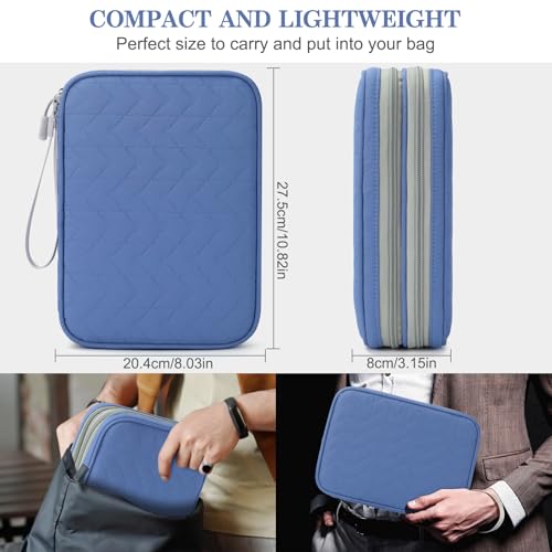 FYY Electronic Organizer, Travel Tech Pouch Bag, Extra Large, Blue Quilted | Wrist Strap, Waterproof, Double Layers Electronics Travel Case for iPad, Cord, Laptop Charger, Daily and Business Trips Use - color: Blue Quilted, size: Extra Large