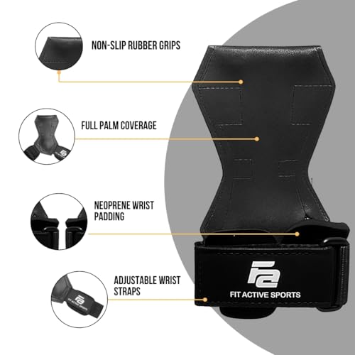 Fit Active Sports Soft Deadlift Grips for Weightlifting, Powerlifting, Deadlifts, Rows & Pull Ups – Neoprene Padded Wrist Wraps with Non-Slip Grip Support for Men & Women - size: Small