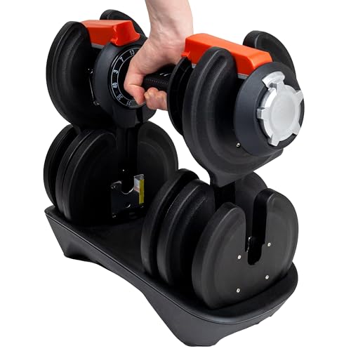 BodySport 40 Pound Adjustable Dumbbells – Includes 12 Free Weights, Ranging from 3 to 40 Pounds, Ideal for Home Gym Workouts and Weight Training - style: 40LB - SINGLE
