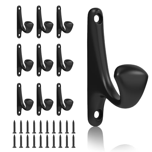 10 Pack Wall Hooks for Hanging, Heavy Duty Metal Coat Hooks Wall Mount, Easy to Install Black Hooks for Entryway, Bathroom, Towels, Robes, Backpacks(Black)