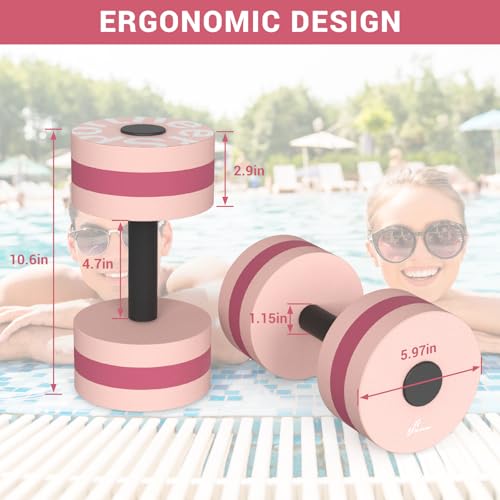 Sportneer Water Weights Aquatic Exercise Dumbbells Water Dumbbell Aerobics Workouts Set of 2 EVA Foam Pool Weights Dumbbells Set Aqua Fitness Barbells Equipment for Water Aerobics Weight Loss - color: Double Pink