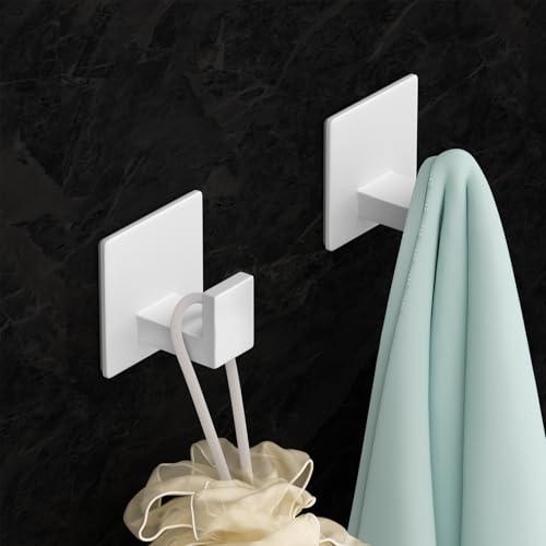 Adhesive Shower Hooks, Towel Hooks for Hanging Robe, Coat, Hat, Loofah, Heavy Duty Wall Hooks Stick on Bathroom, Kitchen and Office (2 Pack, White) - color: White, size: Adhesive "7" Shape -2 Pack