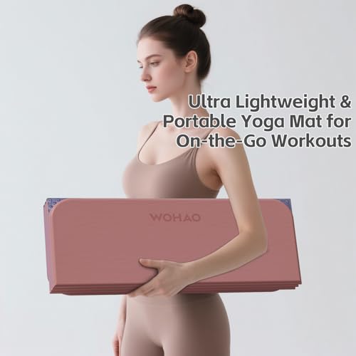 7-Fold Yoga Mat 70"x24" - 1/2 Inch Thick | Folding Exercise Mat, Compact Non-Slip TPE Mat, For Travel, Storage, Yoga & Home Gym, Lightweight & Portable - color: Pink + Navy