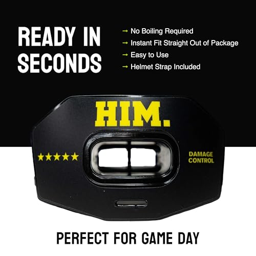 DAMAGE CONTROL Youth Football Mouth Guard – Breathable No Boil Mouthpiece, Protects Lips & Teeth, Works with Braces, Includes Helmet Strap – Sports Gear & Accessories (Him) - color: Him