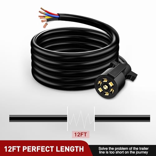 Nilight 12Feet 7way Heavy Duty 7 Pin Plug Inline Trailer Cord for Truck Camper Blade Molded RV Cable Wire Weatherproof & Corrosion Resistant-12FT, 2 Years Warranty - color: RV Standard Trailer Cord 12FT w/Plug