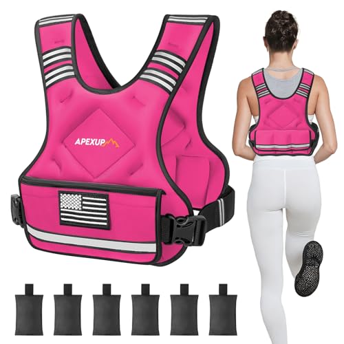 APEXUP Adjustable Weighted Vest, 4-10lb/12-18lb/20-32lb Vest with 6 Ironsand Weights and Large Pocket, Weight Vest for Men Women Strength Training, Running, Walking - color: Pink, size: 12-18lbs