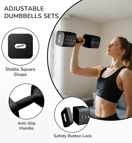 5-in-1 Adjustable Dumbbell Set for Women Men 10 lb Each | Dumbbells Set of 2, Free Weight Set at Home Gym, Locking/TPU Soft Handle for Exercise & Muscle Toning Weight Loss - color: Black