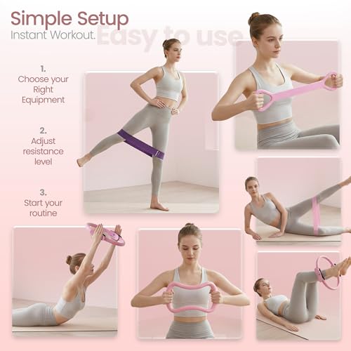 19 PCS Pilates Kit for Home Workouts - Pilates Equipment Set, 14.5" Pilates Accessories with Adjustable Wrist Weights, Pilates Ring and Ball, 5 Resistance Bands, Core Sliders, Socks