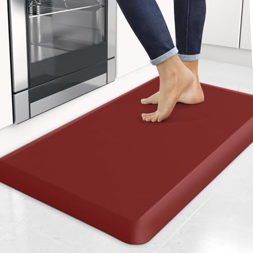 4/5 Inch Thick Kitchen Mats for Floor, StepRite Kitchen Rug for Standing Desk, Non-Slip, Thicker, Stain & Water Resistant, Comfort Anti Fatigue Floor Mat for Home, Kitchen, Office - Red,32 * 20'' - color: Red, size: 32"L x 20"W x 0.8"Th