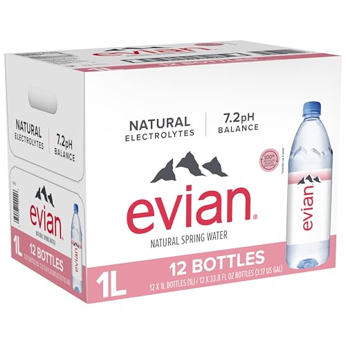 Evian Natural Spring Water, 1 L bottle, 12 pack - size: 33.8 Fl Oz (Pack of 12)