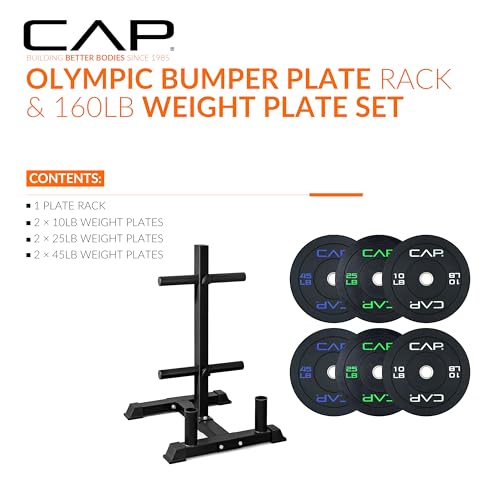 CAP 2-inch Olympic Bumper Plate Weight Set | 100-370 lbs | Multiple Colors | Storage Rack Optional - size: 160 lb - Set with Compact Rack, style: ECONOMY