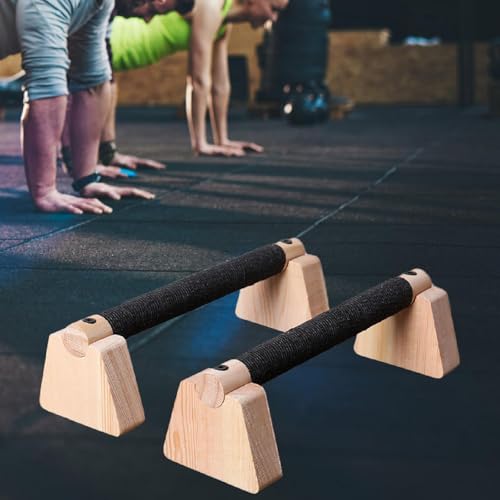 Qianly 2 Pieces Push Up Bar Wooden Parallettes Bar for Men Women Portable Sturdy Structure Push Up Stand for Exercise Floor Workout, 30CM