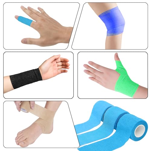 6 Pack 2 Inches Self Adhesive Bandage Wrap | Breathable Cohesive Bandage Elastic Tape for Pets, Athletic, Sports, Wrist, Knee, Ankle(5 Yards Per Roll, Light Blue) - color: Light Blue, size: 2 Inch