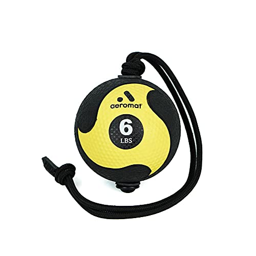 AEROMAT Elite Power Rope Medicine Ball for Core Strength/Rotational Movements Training - Weights Color-Coded - style: 6 lbs - Black/Yellow