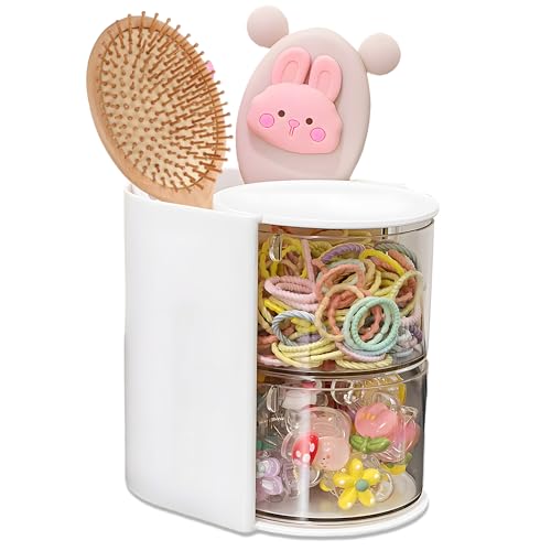 Azurphoric Hair Accessories Organizer with Hair Brush Holder, Rotatable Makeup Brush Holder for Necklaces, Earring, Bracelet, Ring, Makeup Brushes, Hair Clip and Hair Accessories (White, 2-Layer) - color: White, size: 2-Layer