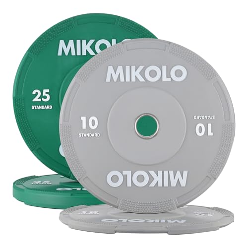 Mikolo Olympic Bumper Plates Set, 100% High-Density Low-Bounce Rubber Weight Plates with Steel Inserts, IWF Color-Coded Quiet Barbell Plates for Deadlifts, Squats & Home Gym Strength Training (Weights: 45 * 2-230LB) - style: 70LB SET