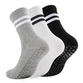 loudashuaiqi Grip Pilates Socks Non Slip Athletic Yoga Socks with Grips for Women Grippy socks for Hospital Workout Barre - style: 3pair Black White Grey