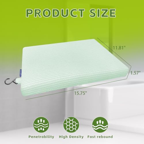 Gooo&Ma Shower Cushion, Non-Slip Air Fiber Bath Pad, Green | Waterproof, 3D mesh quick-dry, hook, for shower bench/chair, elderly & pregnancy, 16"x12"x2", washable - color: Green
