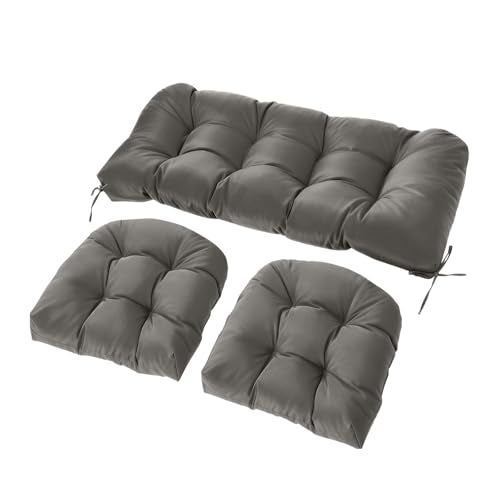 Wicker Chair Cushions Set, 2 U-Shaped Cushions & 1 Loveseat, Waterproof Outdoor Loveseat Cushion for Patio Furniture, Settee Bench Pad All Weather,Gray - color: Gray