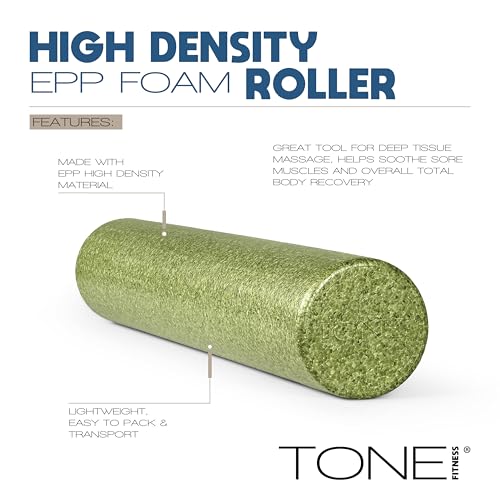 Tone Fitness High Density EPP Foam Exercise Foam Roller for Yoga, Pilates, Stretching, Massage, and Recovery | Multiple Sizes and Colors - color: Black, size: 36 Inch