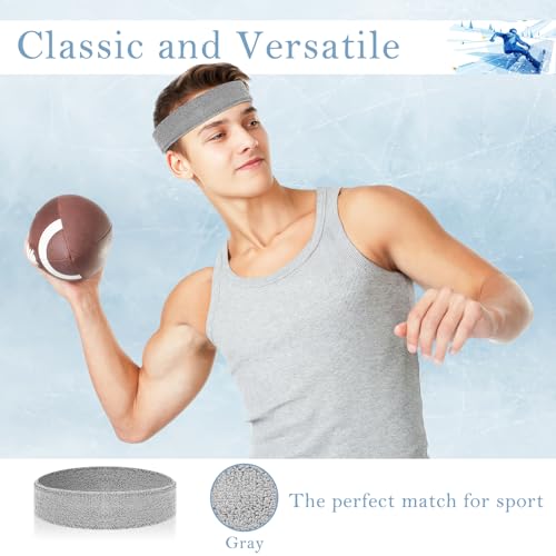 4 Pack Cotton Terry Sweat Headbands for Men Women Running Gym | 4 pack soft cotton terry headbands, Stretch 7 to 15 inches, Sweat-wicking, stays put for running, tennis, basketball & yoga - color: Gray