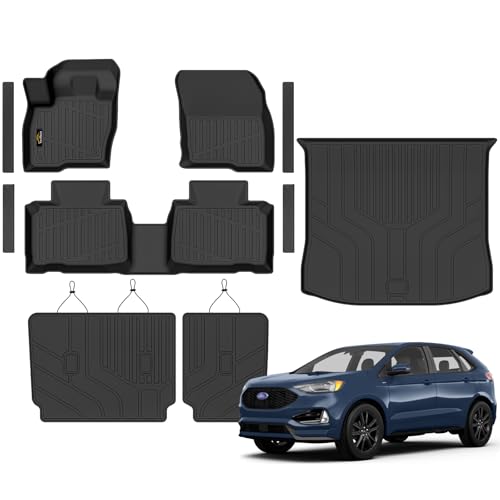 Floor Mats Custom for Ford Edge 2015-2024 2025 2026 ST Titanium SE SEL Sport Trunk Mat with Backrest Mat All Weather TPE Full Set Liners Cargo Protector & Door Sill Guards for Edge 2025 Accessories - size: For Ford Edge 2015-2026