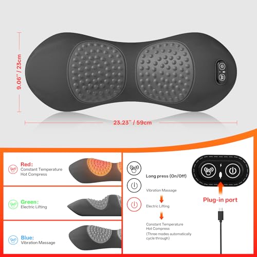 Triple Fusion Back Massager with Heat, Vibration & Air Traction, 3-in-1 Electric Lumbar Support Pillow for Lower Back Pain Relief, Spinal Decompression Device for Bed, Office Chair, Couch and Recliner - color: Gray