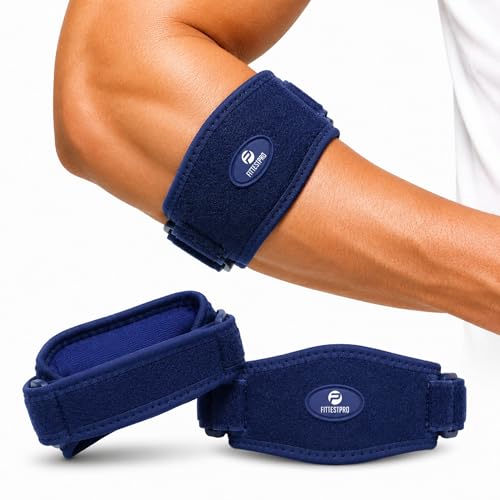 Fittest Pro Tennis Elbow Brace 2 Pack for Men & Women, Adjustable Compression Pad Elbow Strap for Tendonitis Pain Relief, Golfers Elbow Brace Support (Navy) - color: Navy