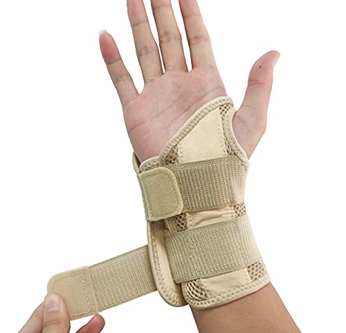 NuCamper Wrist Brace Carpal Tunnel Right Left Hand for Men Women, Night Wrist Sleep Supports Splints Arm Stabilizer with Compression Sleeve Adjustable Straps,for Tendonitis Arthritis Pain Relief - size: Small/Medium (Pack of 1), style: Left Hand-Beige