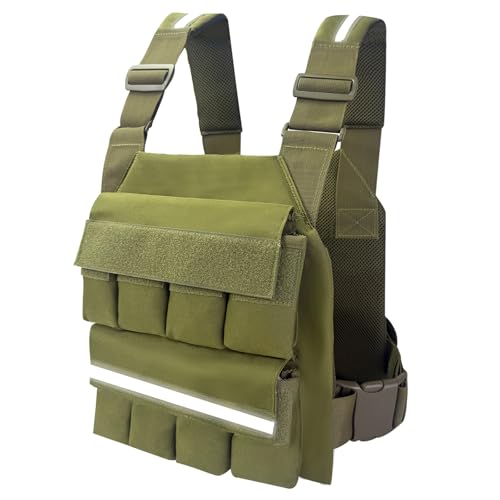 Weighted Vest for Men Women, Adjustable Tactical Weight Vests for Rucking Walking Running Crossfit Strength Training (Without Weight Blocks) - color: Green