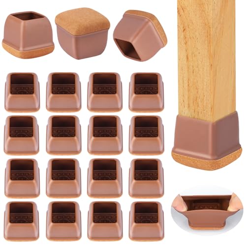 16-Pcs Square Silicone Chair Leg Floor Protectors, Thick & Durable | Protect Hardwood Floors from Scratches & Noise, Fit Dining Table & Bar Stool Legs (Fits 1-1/10" to 1-3/10") - size: L - 16 Pcs - Brown
