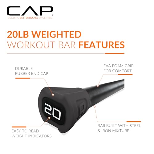 CAP Barbell Weighted Workout Bar | 5-20 lb | Multiple Options - style: 20 LB, Black