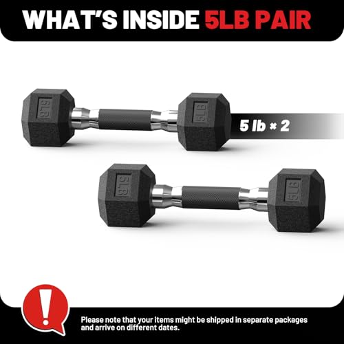 PAPABABE Hex Dumbbell Set 2.5-100lb, Rubber Grip Dumbbells, Home Gym | Complete & Durable Cast Iron Core Odorless Antiroll Hex Shape Ergonomic Versatile Home Gym Comfort Non-Slip Grip - size: 5 lb, Pair, style: Rubber Grip