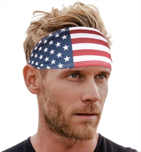 Tough Headwear Mens Headband | Sweat Headbands for Men Women Working Out Running Sports – Athletic Sweat Band Exercise - color: (1 pack) USA Flag