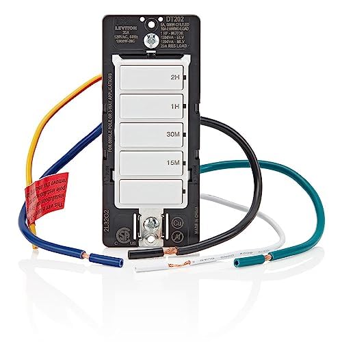 Leviton Countdown Switch for lights, attic, heaters, pool pumps, 15-30 min, 1-2 hour, Neutral Wire Required, 20A, 1 HP/16A Fan/Motor, Single Pole, Multi-Way or Multi-Timer, DT202-1LW, White - style: 1-2 hour, Neutral Wire Required