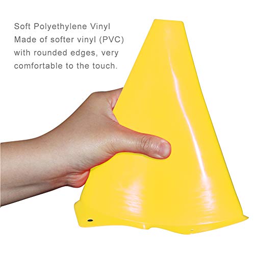 9 Inch Plastic Training Traffic Cones, Sport Cones, Agility Field Marker Cones for Soccer Basketball Football Drills Training, Outdoor Activity or Events - (Set of 10, 12, 15 or 24, 4 Colors) - color: 10 Pack Yellow