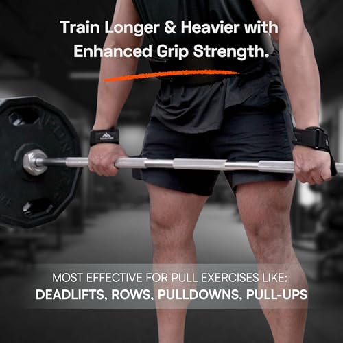 Lifting Grips for Weight Lifting, Powerlifting & Weightlifting Grips with Enhanced Grip, Double Layer Leather Gym Grips for Deadlifts & Back Workouts, Black